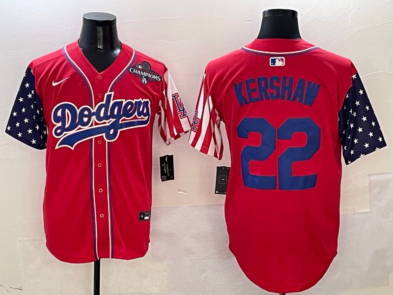 Men Los Angeles Dodgers 22 Kershaw Red a generation of national flags Joint name 2025 Nike MLB Jersey style 7